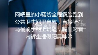 网吧里的小骚货全程露脸跑到公共卫生间里自慰，直接骑在马桶刷手柄上玩逼，嘴里叼着内裤坐插假阳具呻吟